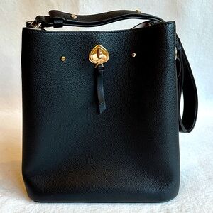 Kate Spade Black Leather Bucket Purse Handbag with versatile Strap